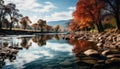 Tranquil autumn landscape tree reflects in serene mountain pond generated by AI Royalty Free Stock Photo