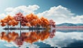 Tranquil autumn landscape tree reflects vibrant colors in pond generated by AI Royalty Free Stock Photo