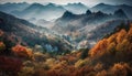 Tranquil autumn meadow, mountain peak in view generated by AI