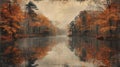 Tranquil autumn scene with lake and forest