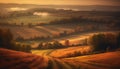 Tranquil autumn sunset over rustic Italian farm generated by AI