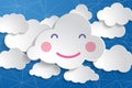 tranquil baby shower illustration of happy smile white paper cloud on wire network blue sky background