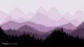 Tranquil backdrop, pine forests, mountains in the background. purple tones