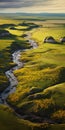 Tranquil Badlands: Aerial View Of Vibrant Wild Flowers And Swaying Grasslands Royalty Free Stock Photo