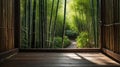Serene Bamboo Forest Path Through Wooden Gate Royalty Free Stock Photo