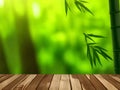 Tranquil Bamboo Forest: Serene Green Background with Wooden Deck Royalty Free Stock Photo