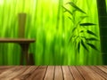 Tranquil Bamboo Forest Serenity: A Peaceful Wooden Deck Scene Royalty Free Stock Photo
