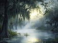 Misty Bayou with Cypress Trees and Spanish Moss