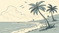 Tranquil Beach with Palm Trees at Sunset, vector design Generative AI Royalty Free Stock Photo