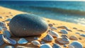 Serene Seashore: Smooth Grey Stone and Seashells on Sandy Beach Royalty Free Stock Photo