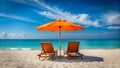 A Tranquil Beach Setting Under a Sunny Orange Umbrella Generative AI