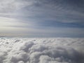 Tranquil Beautiful View From Plane Window at Blue Sky over White Clouds