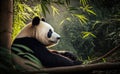 A panda lying down and enjoying in a bamboo forest, generative AI