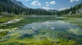 The tranquil beauty of a mountain lake is overshadowed by the presence of bluegreen algae an indicator of a disrupted