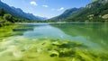 The tranquil beauty of a mountain lake is overshadowed by the presence of bluegreen algae an indicator of a disrupted