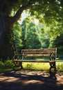 The Tranquil Beauty of a Park Bench Under a Shade Tree Royalty Free Stock Photo