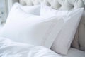 Tranquil Bed maid up pillows room. Generate Ai Royalty Free Stock Photo
