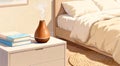 Serene Bedroom with Aromatherapy Diffuser and Calming Books Royalty Free Stock Photo