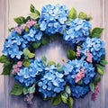 Tranquil Blue Hydrangea Wreath: Classicism Acrylic Painting Royalty Free Stock Photo