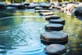 Tranquil blue water and stepping stones zen oasis for relaxation and meditation Royalty Free Stock Photo