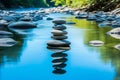 Tranquil blue water with stepping stones zen oasis for relaxation and meditation Royalty Free Stock Photo