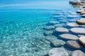 Tranquil blue water with stepping stones zen oasis for relaxation and meditation Royalty Free Stock Photo