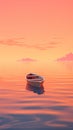 tranquil boat at serene lake at sunset, in style of pink, orange and purple, solitude and calmness concept Royalty Free Stock Photo