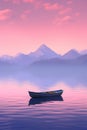 tranquil boat at serene lake at sunset, in style of pink, orange and purple, solitude and calmness concept Royalty Free Stock Photo