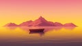 tranquil boat at serene lake at sunset, in style of pink, orange and purple, solitude and calmness concept Royalty Free Stock Photo