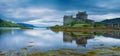 Tranquil calm morning by castle in Scotland with reflections