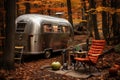 Tranquil camping with cozy travel trailer amidst serene woods of picturesque campground