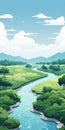 Tranquil Canal Minimalistic Mobile Wallpaper With Lush Green Landscape