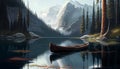 Tranquil canoe journey through stunning autumn wilderness generated by AI
