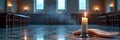 Tranquil church interior with candle and soft lighting Royalty Free Stock Photo