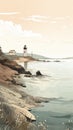 Peaceful Coastal Scene With Lighthouse