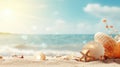 Tranquil coastal view seashells on sandy beach, serene reminder of beauty, ideal for travel concept Royalty Free Stock Photo