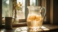 Country Kitchen Counter with a Pitcher of Fresh Lemonade - Generative AI