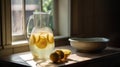 Country Kitchen Counter with a Pitcher of Fresh Lemonade - Generative AI