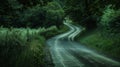 A tranquil countryside road basking in the cool light of the moon as if it were conducting its own symphony for the Royalty Free Stock Photo