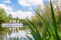 Tranquil Daytime Landscape Lake Pond Restaurant Cafe Peaceful Wh Royalty Free Stock Photo