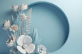 Tranquil and delicate pastel blue botanical background for product promotion, AI generated