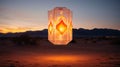 Desert Dreams: A Glowing Paper Lantern Illuminates the Sunset Oasis