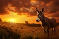 Tranquil Donkey field sunset. Generate Ai Royalty Free Stock Photo