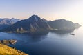 Golden dusk light from the midnight sun bathes Nappstraumen and Lofoten mountains