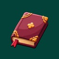 An ornate image of a maroon book with a bold outline. The background is a forest green color, Royalty Free Stock Photo