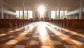 tranquil easter sunday service light filled church interior with radiant stained glass windows