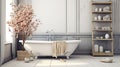 Tranquil Elegance, White Bathroom Oasis Adorned with Natural Decor Accents. Generative AI
