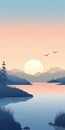 Tranquil Estuary: Minimalistic Landscape Illustration For Mobile Wallpaper