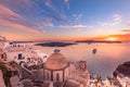 Tranquil evening view of Santorini island. Majestic sunset on the famous Greek resort Fira, Greece, Europe. Summer vacation Royalty Free Stock Photo