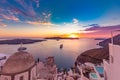 Tranquil evening view of Santorini island. Picturesque spring sunset Summer vacation. Traveling concept